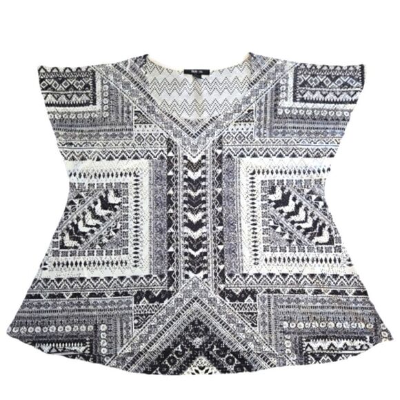 EC STYLE & CO GEOMETRIC PRINT EYELET TEXTURED SHIRT SZ. L - Picture 1 of 4